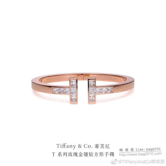 Tiffany飾品 蒂芙尼女士專櫃爆款粗版方鑽雙T開口手鐲 Tiffany  zgt1805